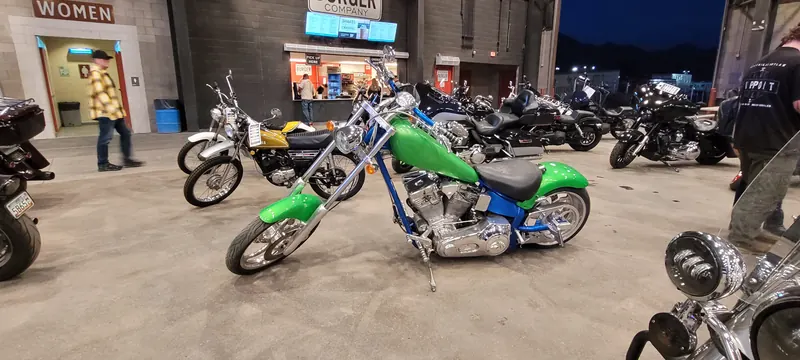 Lime green and blue custom chopper at Arizona Bike Week 2024