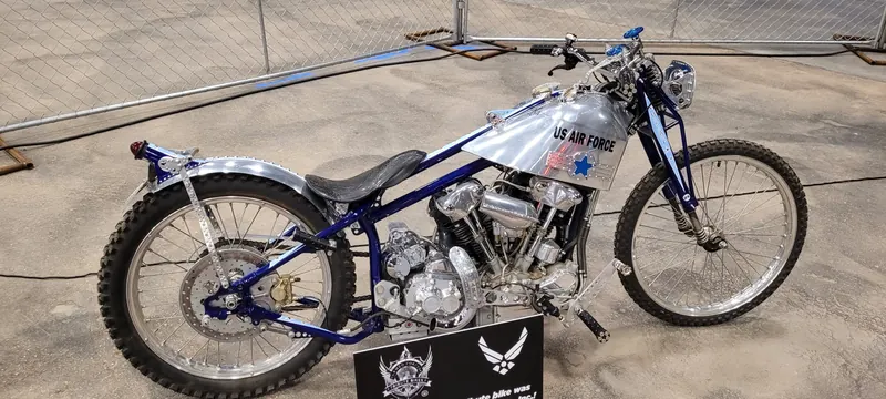 US Air Force tribute bike with a polished aluminum tank at Arizona Bike Week 2024